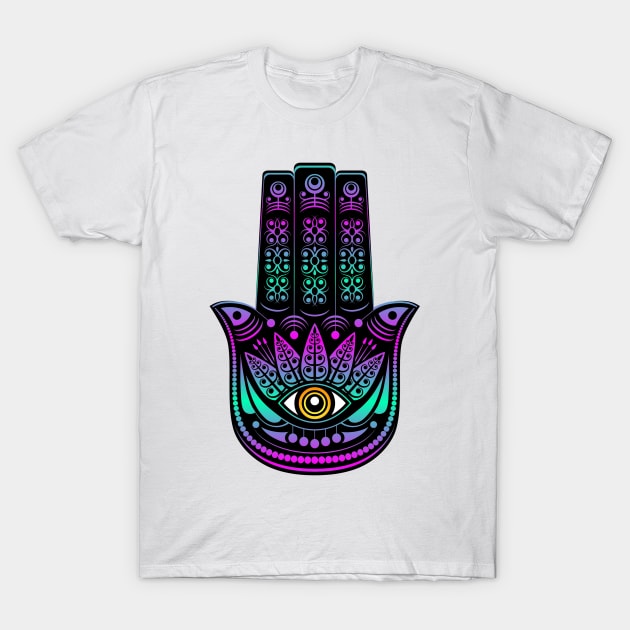 Hamsa Protective Hand with Eye Yoga Symbol T-Shirt by CeeGunn